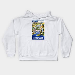 Vintage Travel Poster New Zealand Kids Hoodie